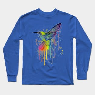 humming bird of watercolor rainbow Long Sleeve T-Shirt